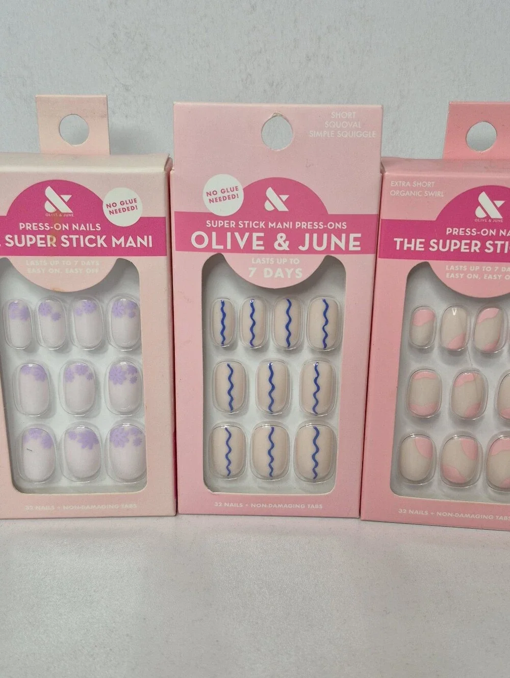 3pk Olive & June Press-On Nails Floral Tip - Simple Squiggle & Organic Swirl